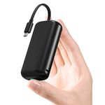 Acsin USB C Power Bank with Built in Cable Small Portable Charger 10000mAh 20W PD Fast Charging Battery Pack for iPhone 15,15 Plus,15 Pro,Samsung S22 S21 S20,Note,LG,Moto (Black)