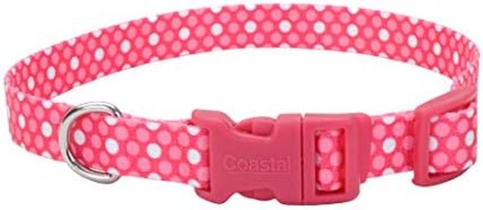 Coastal Pet Styles Adjustable Dog Collar - Stylish Patterned Fabrics - Snap-Lock Buckle - Adjustable Dog Collar - for Small, Medium or Large Dogs - Pink Dots - 3/8" x 08"-12"