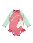 weVSwe Baby Girl Swimming Costume UV Protection Long Sleeve Swimsuits Baby Ruffles Infant Bathing Suit SPF 50+ Beachwear Pink Green Unicorn Newborn 6-12 Months