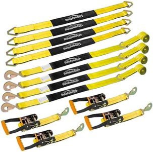 Autofonder Complete Axle Strap Tie Down Kit 10' Heavy Duty Vehicle Tie Down Strap-Breaking Strength 10,000lbs-Working Load Limit 3,333lbs-Car Tire Straps for Car, Truck, UTV & More