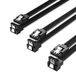 QIVYNSRY 3PACK SATA Cable III 3 Pack 90 Degree Straight to Right Angle 6Gbps HDD SDD SATA Data Cable with Locking Latch 18 Inch for SATA HDD, SSD, CD Driver, CD Writer, Black