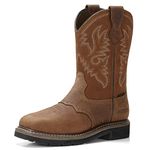 HISEA Men's Western Cowboy Boots Square Toe Steel Toe Work Boots Men's Safety Toe Leather Work Boots, Light Brown, 11.5