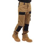 SITE KING Mens Contrast Cargo Combat Work Trousers Size 30 to 44 Heavy Duty with Holster Pockets (36 Waist / 33" Long Leg, Khaki)