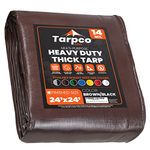 Tarpco Safety Extra Heavy Duty 14 Mil Tarp Cover, Waterproof, UV Resistant, Rip and Tear Proof, Poly Tarpaulin with Reinforced Edges for Roof, Camping, Patio, Pool, Boat (Brown/Black 24′ X 24′)
