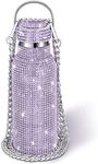 Diamond Water Bottle Bling Rhinestone Stainless Steel Thermal Bottle Refillable Water Bottle Insulated Water Bottle Glitter Water Bottle with Chain for Women Girls Gifts (Purple, 750 ml)