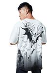 The Souled Store Men Official Batman: Gotham's Saviour Oversized T Shirts for Men Baggy Off-Shoulder Loose Fit Relaxed Drop Shoulder Half Sleeve Round Neck Back Printed Multicolour