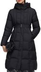 GOELIA Women's Long Goose Down Jacket with Hood Filled 95% Polish White Goose Down Jackets Windproof Zip-Up Hooded Long Down Coat Waterproof Casual Holiday Work Down Jackets Outerwear With Belt