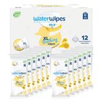 WaterWipes Plastic-Free XL Bathing Wipes for Toddlers & Babies, 99.9% Water Based Wipes, Unscented & Hypoallergenic for Sensitive Skin, 192 Count (12 pack), Packaging May Vary