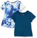 Amazon Essentials Girls' Active Performance Short-Sleeve T-Shirts, Pack of 2, Navy/White Tie Dye, Small