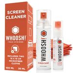 WHOOSH! Screen Shine Duo XL – Electronics Cleaner Kit – 100ml and 30ml Bottles + 2 Microfiber Cloths 15x15 cm, Safe Streak Free Cleaning for TV, OLED, Laptop, Monitor, MacBook, Car and iPhone Cleaner