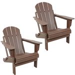 Sunnydaze Folding All-Weather Adirondack Chair - for Patio or Yard - 300-Pound Capacity - 34.5-Inch - Set of 2 - Brown