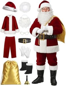 Ahititi Santa Claus Costume for Men Santa Suit Adults 11pcs Mens Deluxe Professional Christmas Clause Outfit Xmas Cosplay 2XL