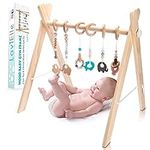 LAVIELLE Wooden Baby Gym Set with 6 Detachable Teethers | Premium Activity Center for Nursery | Montessori Style Foldable Play Gym for Newborn | Giftable & Premium Montessori Gym Set | Baby Shower