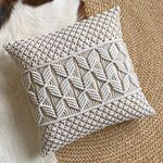 Alamcraft Cotton Macrame Cushion Cover 16 x 16 Inches, Handmade Decorative Bohemian Pillow Case for Bedroom, Living Room, Sofa Set, Home Furnishing, Off-White, 1-Piece, Style-38