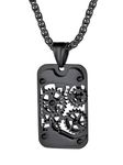 Steampunk Black Gear Pendant Dog Tag Necklace with Chain Men Stainless Steel Jewelry