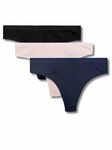 Tom & Gee Womens Cotton Thong Panty, Pack of 3, Color Black, Navy Blue, Pink (XL)