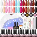 PEACECOLOR Gel Nail Polish with U V Light 15 Colors Gel Nail Kit Top Base Coat Fall Winter Colors Nail Stickers Nail Art Decorations Starter Kit for Women Girls DIY