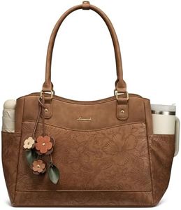 LOVEVOOK Laptop Bag for Women, 17.3 inch Original Vintage Work Tote Bag Computer Office Teacher Bag with Large Cup Holder,Embossed Brown