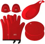 Oven Mitts and Pot Holders Sets Kitchen Essentials – 7Pcs Set Heat Resistant Silicone Gloves, Trivets, Pinchers, and Spoon Rest – Durable Non-BPA Food Safe Materials – Ideal Silicone Baking Set