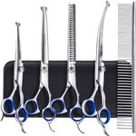 Gimars Professional 6 in 1 Dog Grooming Scissors 4CR Stainless Steel with Safety Round Tip, Heavy Duty Titanium Coated Pet Grooming Scissor for Dogs, Cats and Other Animals