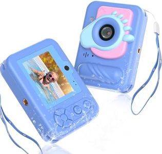 IP68 Waterproof Camera for Kids,Underwater Toys Camera with Dual Lens, 48MP 1080P Digital Camera with 32GB Card & 8X Zoom, Fun Birthday for Boys and Girls Ages 3-12(Footprint, Blue)