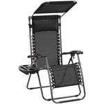 Yaheetch Outdoor Zero Gravity Sun Lounger Foldable Recliner Adjustable Patio Garden Chair w/Canopy, Cup Holder, Carry Strap for Beach Deck Camping Black/1
