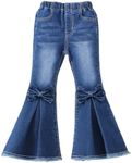 WDIRARA Toddler Girl's High Waisted Bow Front Bell Bottom Jeans Flare Leg Denim Pants Dark Wash 5Y