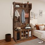 GarveeHome 5-in-1 Entryway Hall Tree with Top Shelf and Storage Cabinet, Entryway Bench with Shoe Bench and Coat Rack with 8 Shoe Storage Cube and 6 Hanging Hooks Coat Rack, Rustic Brown