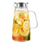 vzaahu Glass Pitcher with Lid and Handle - Iced Water Carafe - [1.7 L] Lead-Free Borosilicate Glass Beverage Jug - Sun Tea Pot Lemonade Milk Dispenser for Fridge Teapot Coffee Juice