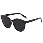 SOJOS Fashion Round Sunglasses for Women Men Oversized Vintage Shades SJ2057 with Black Frame/Grey Lens