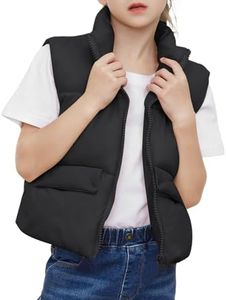 Yimoon Girls Cropped Puffer Vest Lightweight Padded Quilted Vest Stand Collar Warm Sleeveless Puffy Gilet(Black-8Y)