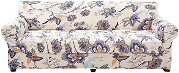 hyha Couch Cover, Floral Pattern, Stretch, Printed, 4 Pieces, Sofa Slipcovers, for 3 Separate Cushion Couch, Washable Furniture Protector for Dogs (Sofa, Vintage Flower)