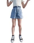 Rolanko Girls Denim Shorts, Summer Breathable Sports Longer Hot Pants Jeans for Kids, Bud Waist, Size:150 Light Blue