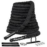 4ActiveU Battle Rope 50ft Length Heavy Battle Exercise Training Rope Workout Rope Fitness Rope for Strength Training Home Gym Outdoor Cardio Workout, Anchor Included 1.5 Inch Diameter