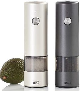 AdHoc Set elektrische aufladbare Salzmühle und Pfeffermühle i.Mill | langlebiges Keramikmahlwerk | Mahlergebnis fein bis grob | praktische LED | Meersalz & Pfeffer gratis