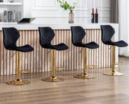 EALSON Velvet Bar Stools Set of 4 Counter Height Barstools with Back Swivel Bar Chairs with Gold Base Modern Adjustable Kitchen Island Stools for Home Bar/Dining Room, Black