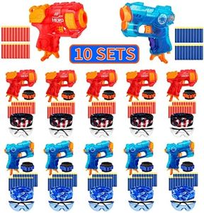 Banvih 10 Small Gun Set for Nerf Party Supplies and Favors, Suitable for Boys' Birthday Bulk Nerf War Party Pack Bundle - Equipped: 10 Mini Pistol Blasters, Goggles, Masks, Wristbands, 200 Foam Darts