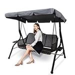 Swing Chair Canopy Replacement, 3 Seater Garden Swing Seat Canopy Cover, Waterproof Windproof Anti-UV Heavy Duty Rip Proof Garden Hammock Top Cover, Garden Furniture Cover Outdoors (Grey, Large)