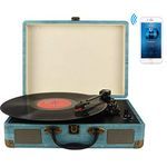 Vinyl Record Player Belt-Drive 3-Speed,Vintage Record Player,Portable Bluetooth Turntable with Built-in Stereo Speakers, Supports RCA Output, Aux input,Headphone Jack,Suitcase design