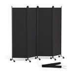 OUDUCK 4 Panel Room Divider Folding Privacy Screen, Freestanding Room Partition with Lockable Wheels, Portable Wall Divider for Room Separation, 88" W x 70" H, Black