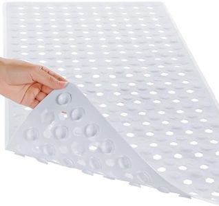 Yimobra Bathtub Shower Mat, Long Non Slip Bath Mats for Tub with Drain Hole and Suction Cups, Soft on Feet, Machine Washable, Easy Dry, 34.5 x 15.5 Inch, White