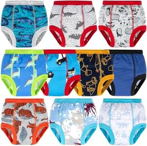 BIG ELEPHANT 10-Pack Baby Potty Training Underwear, Soft 100% Cotton Absorbent Training Pants for Boys & Girls, 3T