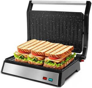 Aigostar Panini Press, 1200W Sandwich Maker and Electric Indoor Grill with Ceramic Non-Stick Coated Plates, Opens 180°to Fit Any Size of Food, Stainless Steel Surface & Removable Drip Tray, Silver