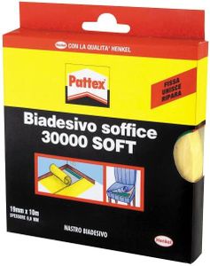 Pattex Nastro Biadesivo 30000 Soft, Nastro Biadesivo Forte, Tenuta, per Stand di Fiere e Mostre, Specchi, Cartelloni, Nastro Adesivo di Montaggio per Interni ed Esterni, 19 mm x 10 m