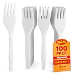 Shefa 100 Premium White Forks, Heavy Duty Forks, Microwave-Safe Tablefork, 6" Long for Birthday, Parties, Camping, Catering and Wedding Cutlery Set