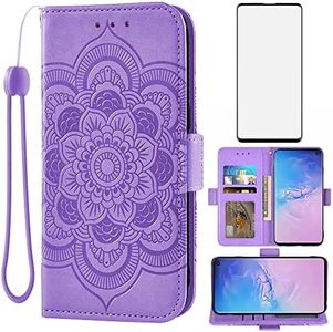 Asuwish Compatible with Samsung Galaxy S10 Wallet Case and Tempered Glass Screen Protector Leather Flip Credit Card Holder Cell Phone Cover for Glaxay S 10 Edge Gaxaly 10S GS10 X10 Women Men Purple