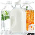 Almond Milk Jugs 3 Pack Glass Water Bottles with Airtight Lids, Breast Milk Container for Fridge, Reusable Juice Bottles for Ice Coffee, Dairy Milk, Juice, Water, Maple Syrup