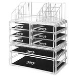 SONGMICS Makeup Organizer 3 Pieces Set Cosmetic Storage Jewelry Display Case 8 Drawers Clear UJMU08T