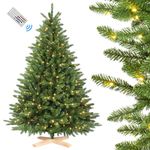 SHareconn 7ft Pre Lit Christmas Tree with 400 Multi-Color RGB Lights & Remote Control, 1381 Branch Tips with Stable Cross Pine Wood stand, Artificial Xmas Tree for Home Holiday Decor