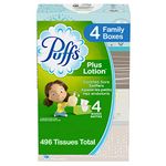 Puffs Plus Lotion Facial Tissues, 4 Family Boxes, 124 Tissues per Box (496 Tissues Total)